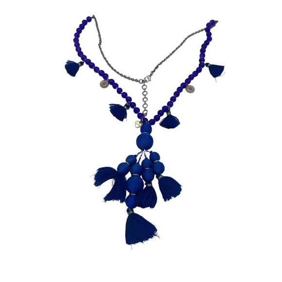 Aldo cobalt blue long necklace statement fringe beaded - Picture 7 of 8